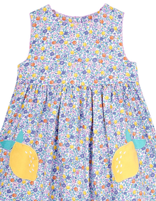 JOJO Maman Girl's Lemon Ditsy Floral Novelty Pocket Dress in Lilac Purple