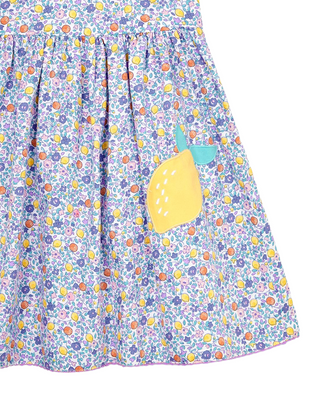 JOJO Maman Girl's Lemon Ditsy Floral Novelty Pocket Dress in Lilac Purple
