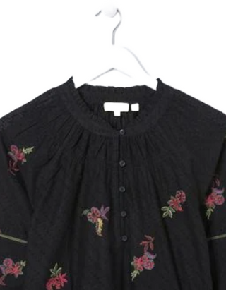 Women's Long Sleeve Chessie Embroidered Blouse in Black