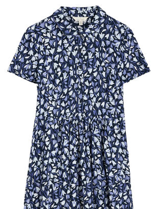 Women's Long Sleeve Mainland Jersey Dress in Meadow Harebells Maritime Navy