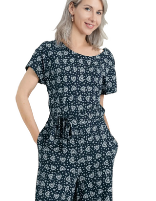 Women's Short Sleeve Westlight Jumpsuit in Navy Dandelion Head Maritime