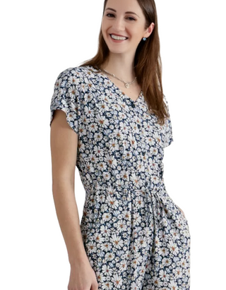 Women's Rose Trellis Wide Leg Jumpsuit in Navy Shade Bloom