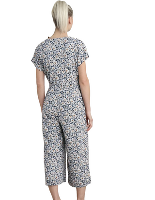Women's Rose Trellis Wide Leg Jumpsuit in Navy Shade Bloom