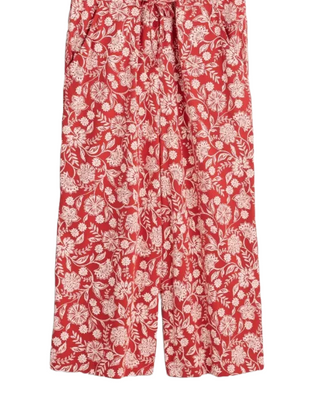 Women's Rose Trellis Wide Leg Jumpsuit in Red Carved