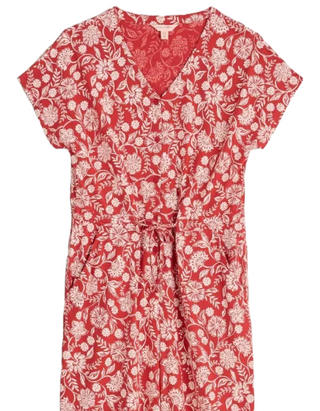 Women's Rose Trellis Wide Leg Jumpsuit in Red Carved