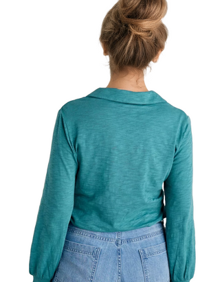 Women's Owles Point V-Neck Jersey Shirt in Teal Wreckag