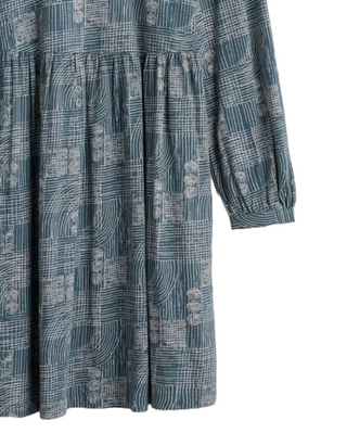 Women's Selven Dress in Blue Hatched Landscape Deep Tea