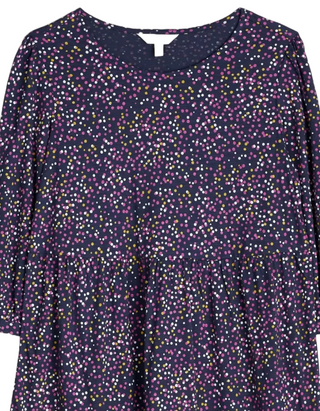 Women's Heron Dip Tiered Jersey Dress in Navy Dotted Pabble