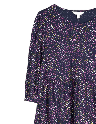 Women's Heron Dip Tiered Jersey Dress in Navy Dotted Pabble