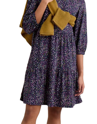 Women's Heron Dip Tiered Jersey Dress in Navy Dotted Pabble