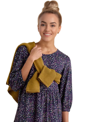 Women's Heron Dip Tiered Jersey Dress in Navy Dotted Pabble