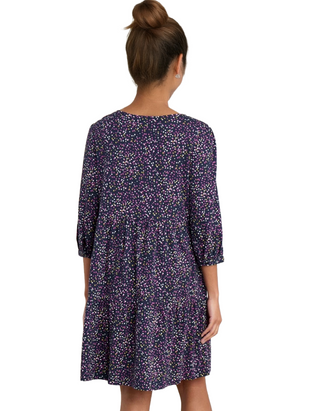 Women's Heron Dip Tiered Jersey Dress in Navy Dotted Pabble