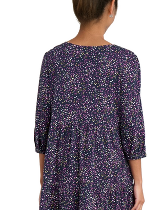Women's Heron Dip Tiered Jersey Dress in Navy Dotted Pabble