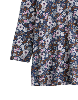 Women's Long Sleeved Top in Navy Pattern Flower Night