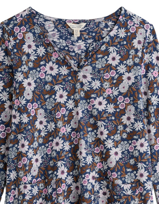 Women's Long Sleeved Top in Navy Pattern Flower Night