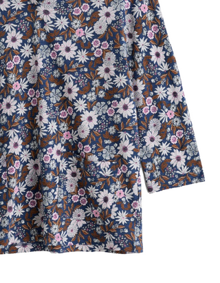 Women's Long Sleeved Top in Navy Pattern Flower Night