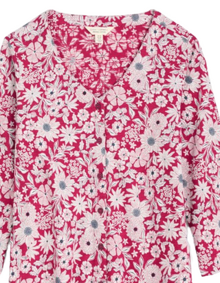 Women's 3/4 Studio Glass Blouse in Pink Pattern Flower Charm