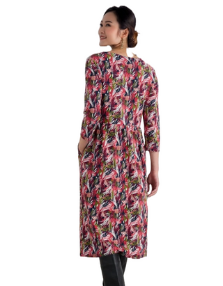 Women's 3/4 Sleeve Sea Strewn Midi Dress in Towan Grasses Maritime