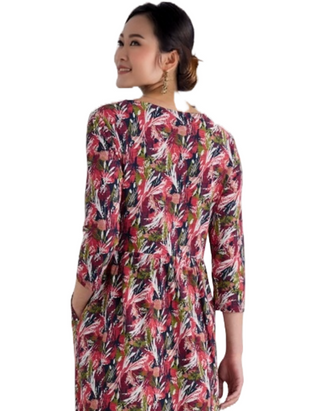 Women's 3/4 Sleeve Sea Strewn Midi Dress in Towan Grasses Maritime