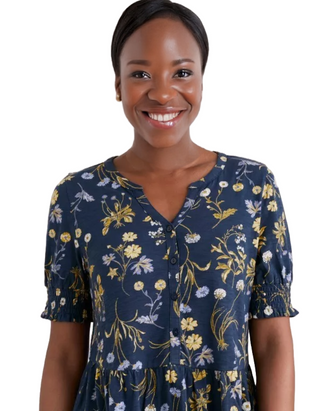 Women's Rame Organic Cotton Jersey Tunic in Navy Botanical