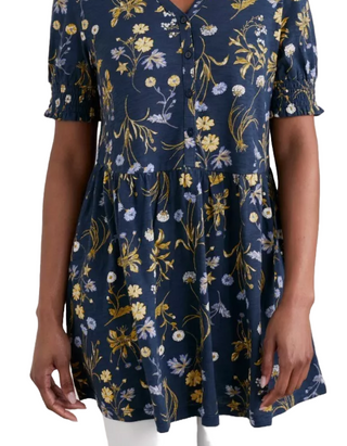 Women's Rame Organic Cotton Jersey Tunic in Navy Botanical