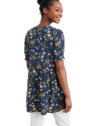 Women's Rame Organic Cotton Jersey Tunic in Navy Botanical