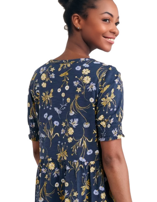 Women's Rame Organic Cotton Jersey Tunic in Navy Botanical