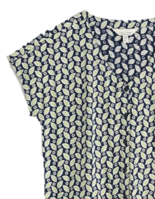 Women's Studio Glass V-neck Jersey Top Climbing Leaf Maritime