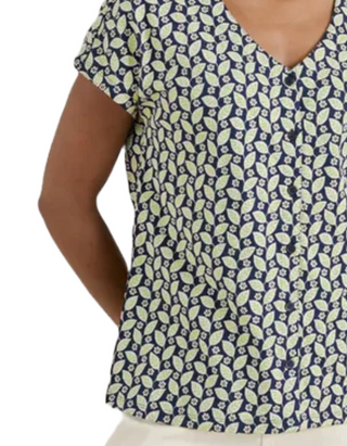 Women's Studio Glass V-neck Jersey Top Climbing Leaf Maritime
