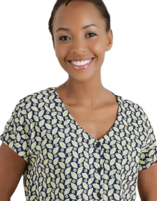 Women's Studio Glass V-neck Jersey Top Climbing Leaf Maritime