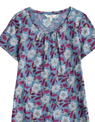 Women's Countryside Print Jersey Tunic in Blue Stone Flower Saltwater