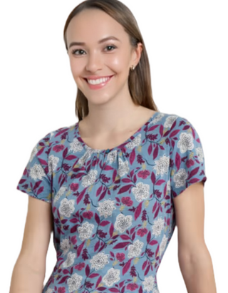Women's Countryside Print Jersey Tunic in Blue Stone Flower Saltwater