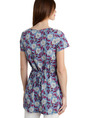 Women's Countryside Print Jersey Tunic in Blue Stone Flower Saltwater