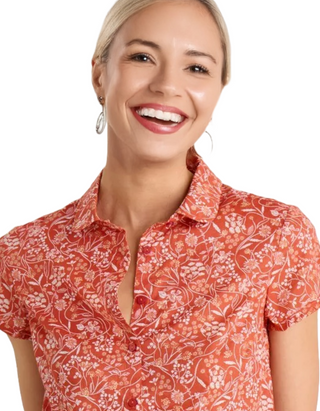 Women's Short Sleeve Rushmaker Shirt in Sketched Floral Orange