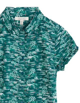 Women's Short Sleeve Rushmaker Shirt in Tea Helford Boats