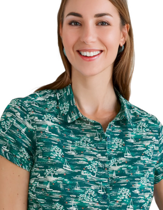 Women's Short Sleeve Rushmaker Shirt in Tea Helford Boats