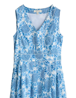 Women's Sleeveless Villa Garden Dress in Blue Sunflower