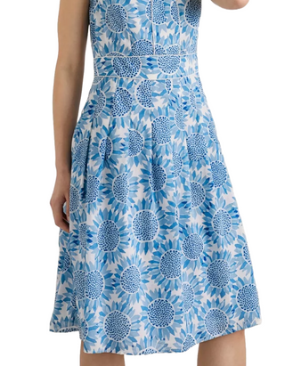 Women's Sleeveless Villa Garden Dress in Blue Sunflower