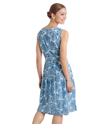 Women's Sleeveless Villa Garden Dress in Blue Sunflower