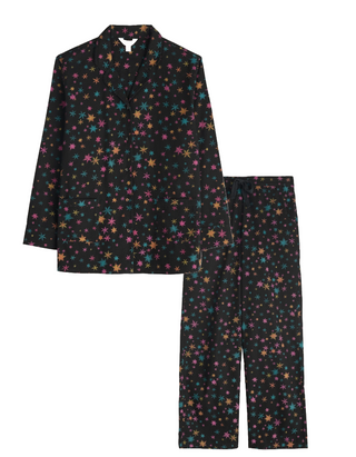 Women's Pyjamas Simple Stars Flannel Pyjamas in Black Snow Star