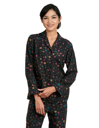 Women's Pyjamas Simple Stars Flannel Pyjamas in Black Snow Star
