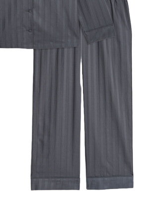 Women's Autograph Pure Cotton Sateen Striped Pyjama Set in Charcoal