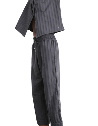 Women's Autograph Pure Cotton Sateen Striped Pyjama Set in Charcoal