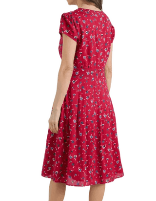 Women's Short Sleeve Villa Garden Tea Dress in Dahila Red