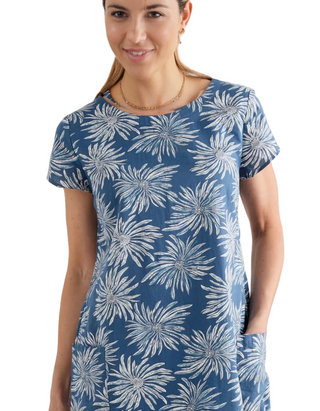 Women's River Cove Shift Dress in Sea Flower Dark Blue