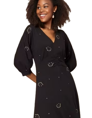 Women's Megan Embroidered Jersey Dress in Black Mlt