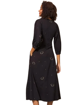 Women's Megan Embroidered Jersey Dress in Black Mlt