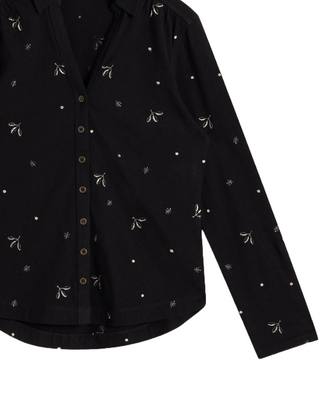 Women's Annie Embroidered Collared Shirt in Black MULTI