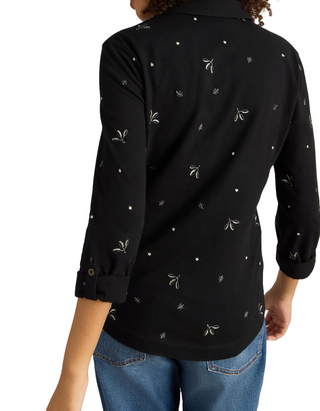 Women's Annie Embroidered Collared Shirt in Black MULTI