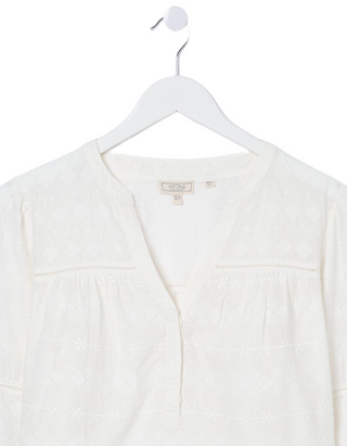 Women's Natural Poppy Embroidered Blouse in Ivory